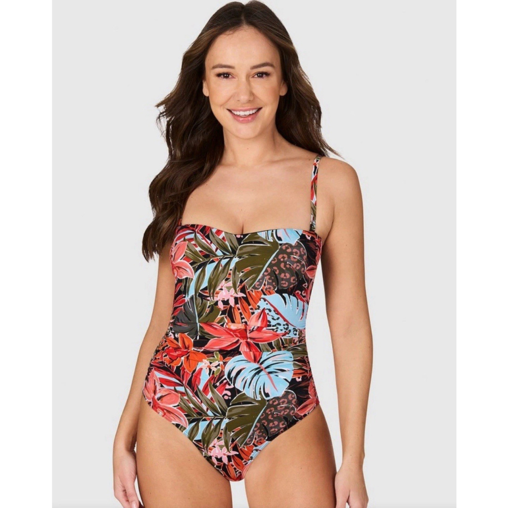 Nip Tuck Hot Tropics Colette One Piece Swimsuit Tropical 10 EUC Multi Fit Cup